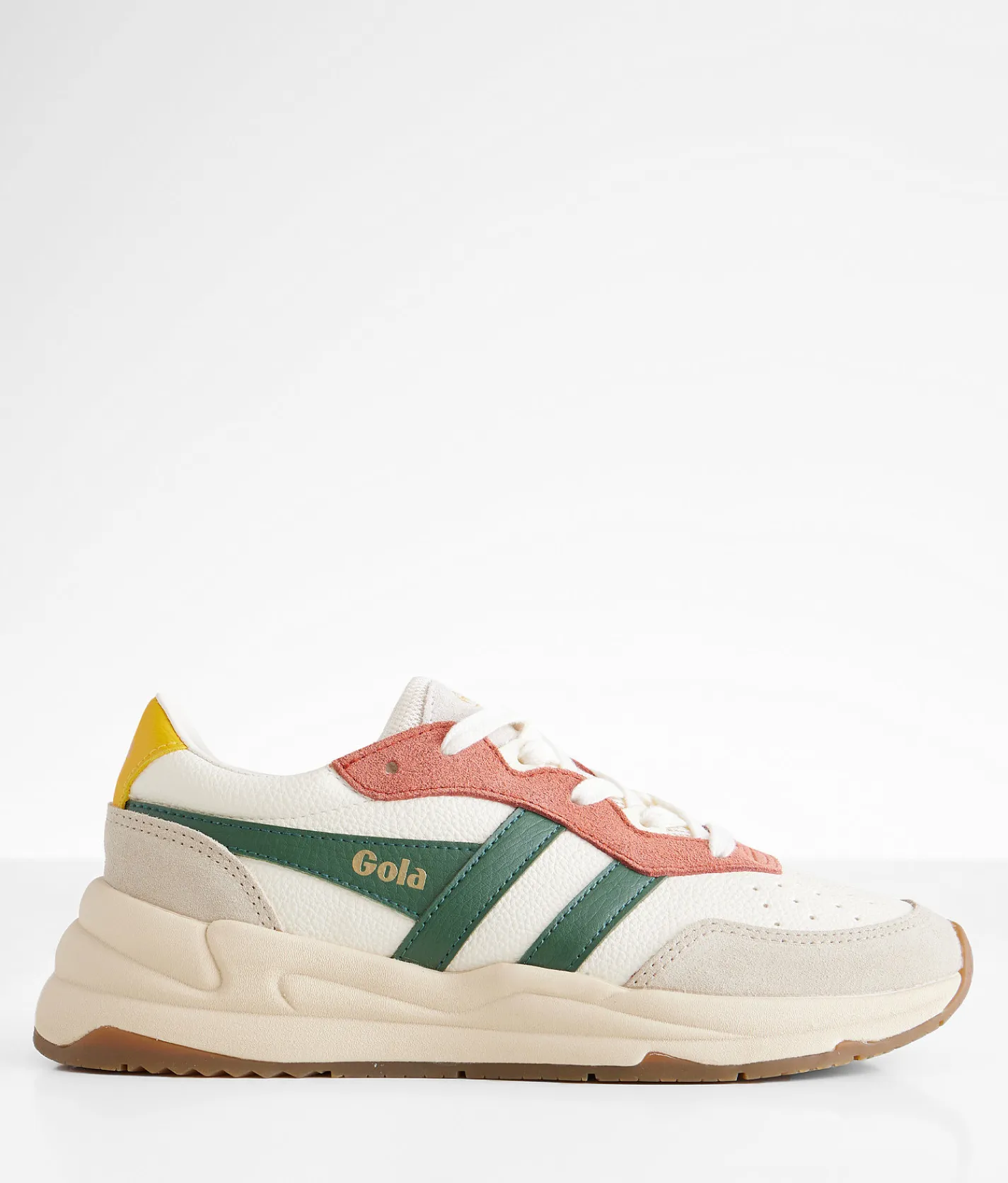 Gola® Saturn Quadrant Leather Sneaker White Wheat Evergreen Hot