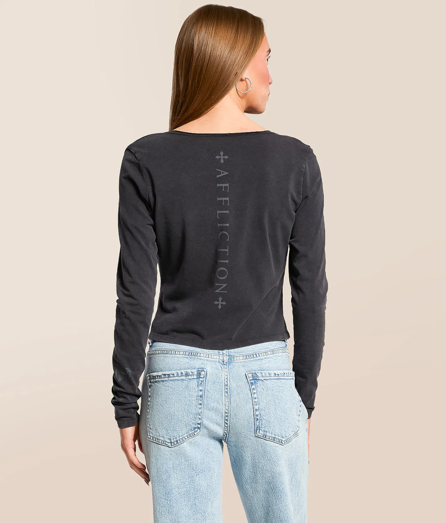 Tops | Affliction Scale Cut-Out Cropped Top Black Lava Wash