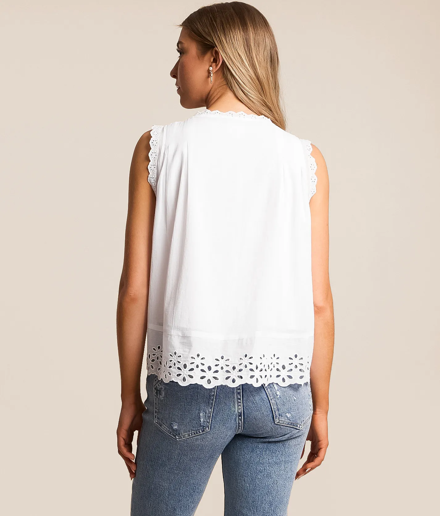 Tops | So Me Scalloped Eyelet Tank Top White