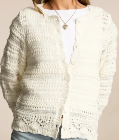 Tops | Willow & Root Scalloped Pointelle Cardigan Sweater White
