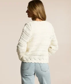 Tops | Willow & Root Scalloped Pointelle Cardigan Sweater White