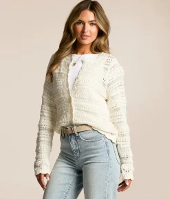 Tops | Willow & Root Scalloped Pointelle Cardigan Sweater White