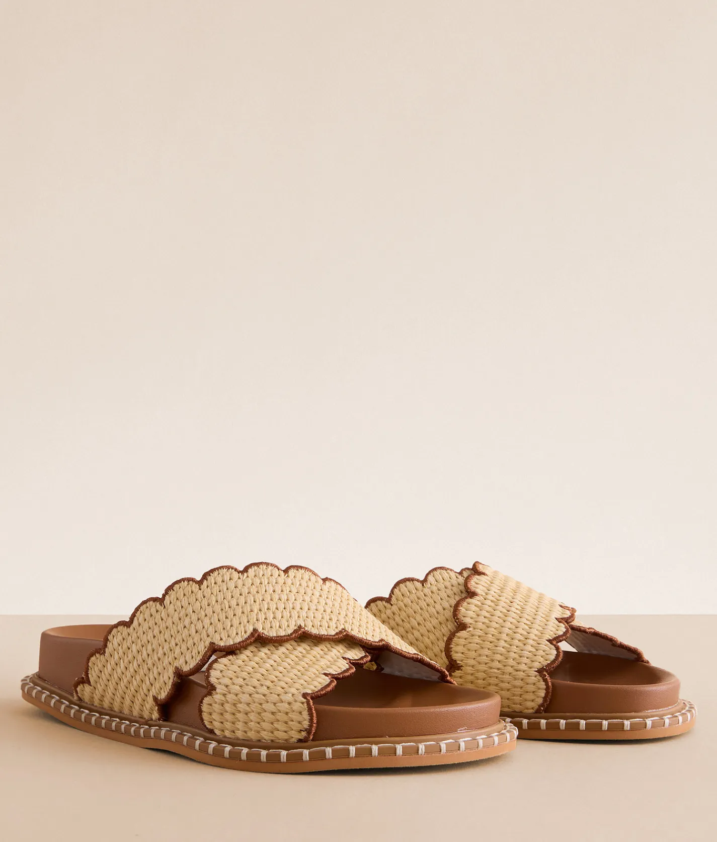 Oasis Society Scalloped Trim Sandal Camel Clearance