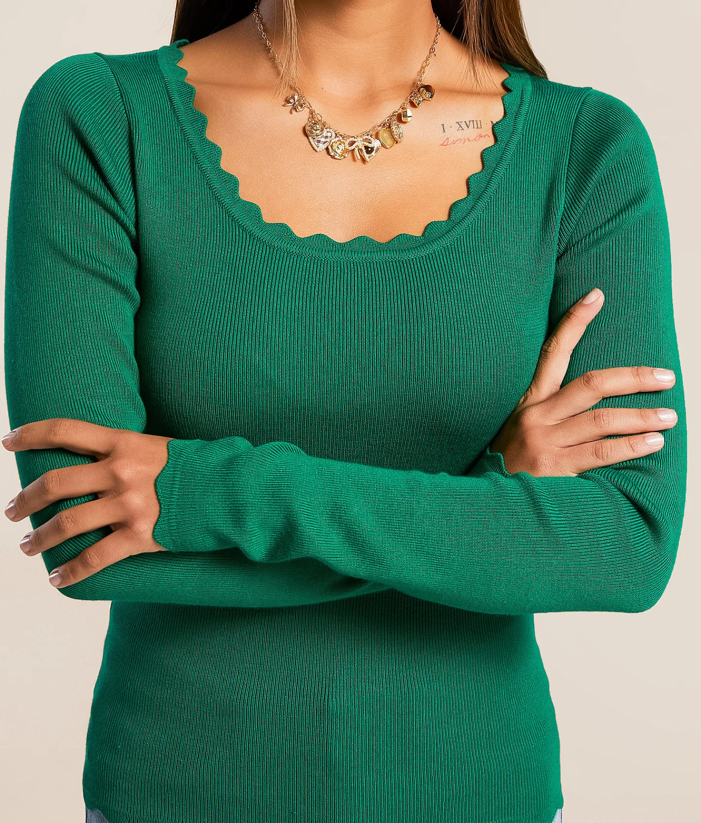 Tops | Blu Pepper Scalloped Trim Top Bosphorus