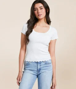 Tops | Blu Pepper Scalloped Trim Top Coral