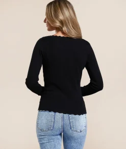 Tops | Blu Pepper Scalloped Trim Top Apple Butter