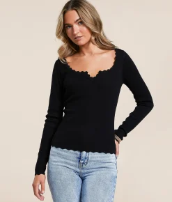 Tops | Blu Pepper Scalloped Trim Top Apple Butter