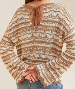 Daytrip Scallop Striped Sweater Cream Brown Hot