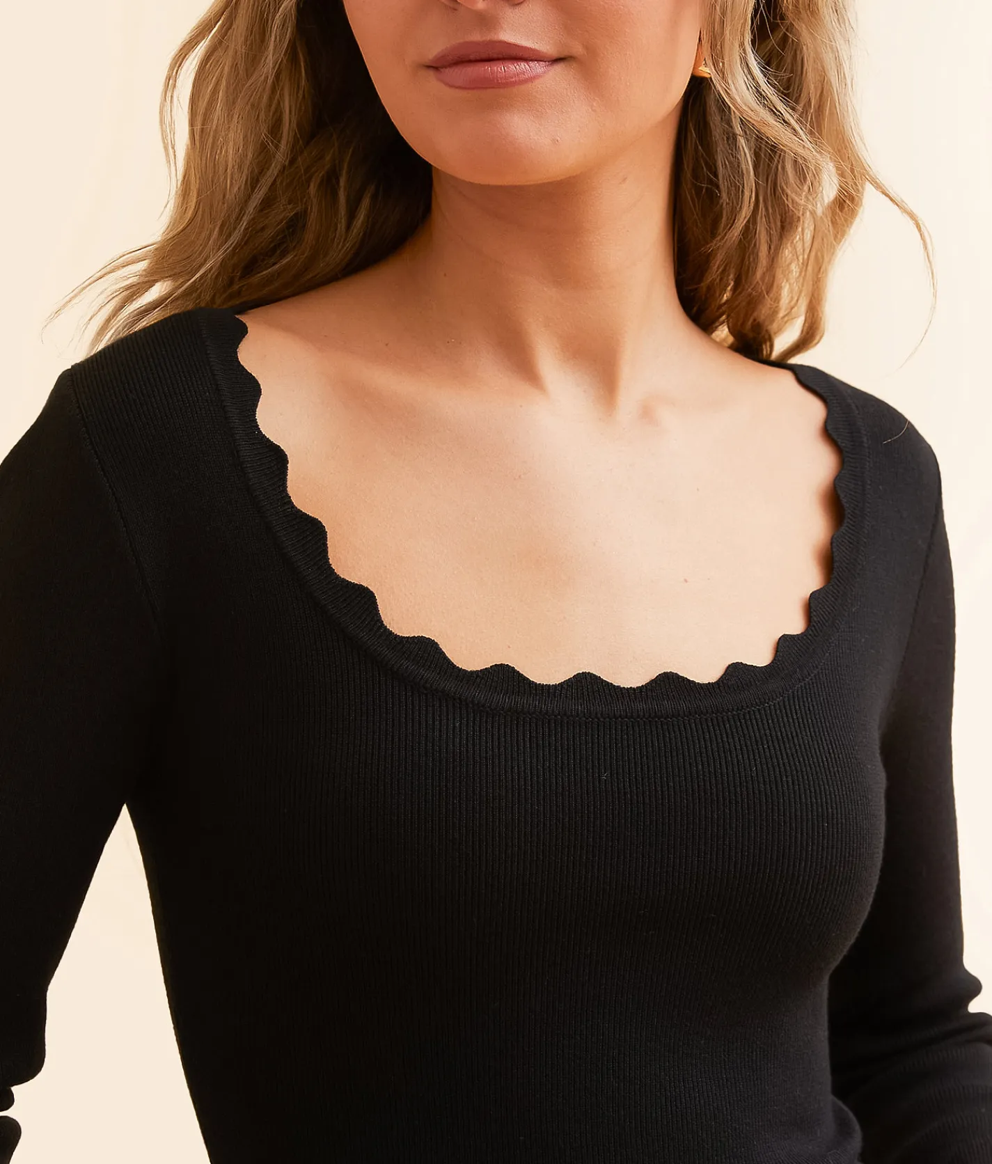 Tops | The Workshop Scallop Trim Top Oatmeal