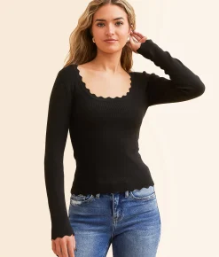 Tops | The Workshop Scallop Trim Top Oatmeal
