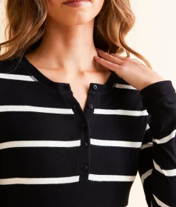Z Supply Scarlett Striped Henley Black Outlet