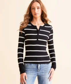 Z Supply Scarlett Striped Henley Black Outlet