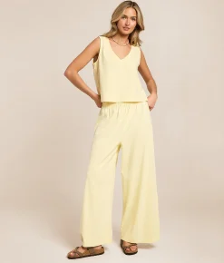 Z Supply Scout Jersey Cropped Wide Leg Pant Lemon Citrus Outlet