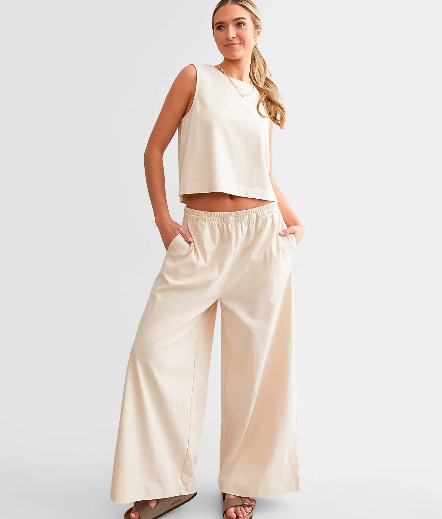 Z Supply Scout Jersey Wide Leg Cropped Pant Sandshell New