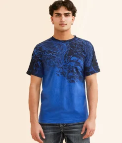 Graphic T-Shirts | Affliction Screaming Fire T-Shirt Sapphire Blue Lava Wash