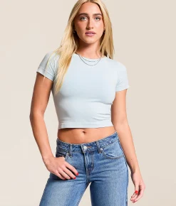 Tops | FITZ + EDDI Seamless Cropped T-Shirt Washed Air Blue