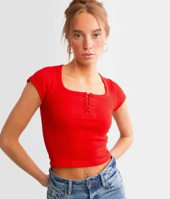 FITZ + EDDI Seamless Lace-Up Top High Risk Red Best