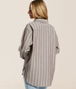 Z Supply Seaport Striped Shirt Sandalwood New