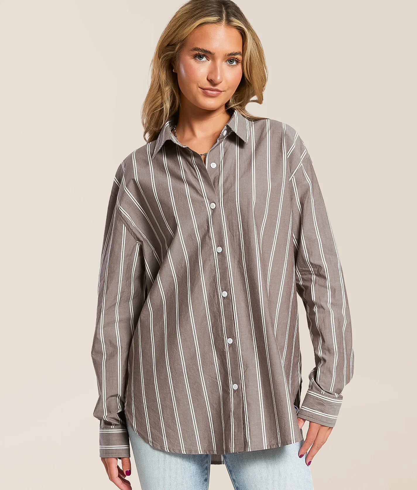 Z Supply Seaport Striped Shirt Sandalwood New