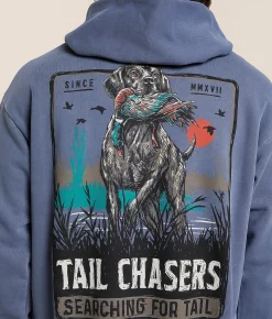 Tail Chasers Club Searching For Tail Hooded Sweatshirt Denim Pigment Dye Outlet