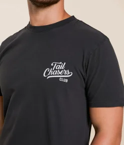 Tops|Graphic T-Shirts | Tail Chasers Club Searching T-Shirt Vintage Black Pigment Dye