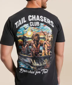 Tops|Graphic T-Shirts | Tail Chasers Club Searching T-Shirt Vintage Black Pigment Dye
