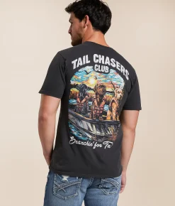 Tops|Graphic T-Shirts | Tail Chasers Club Searching T-Shirt Vintage Black Pigment Dye