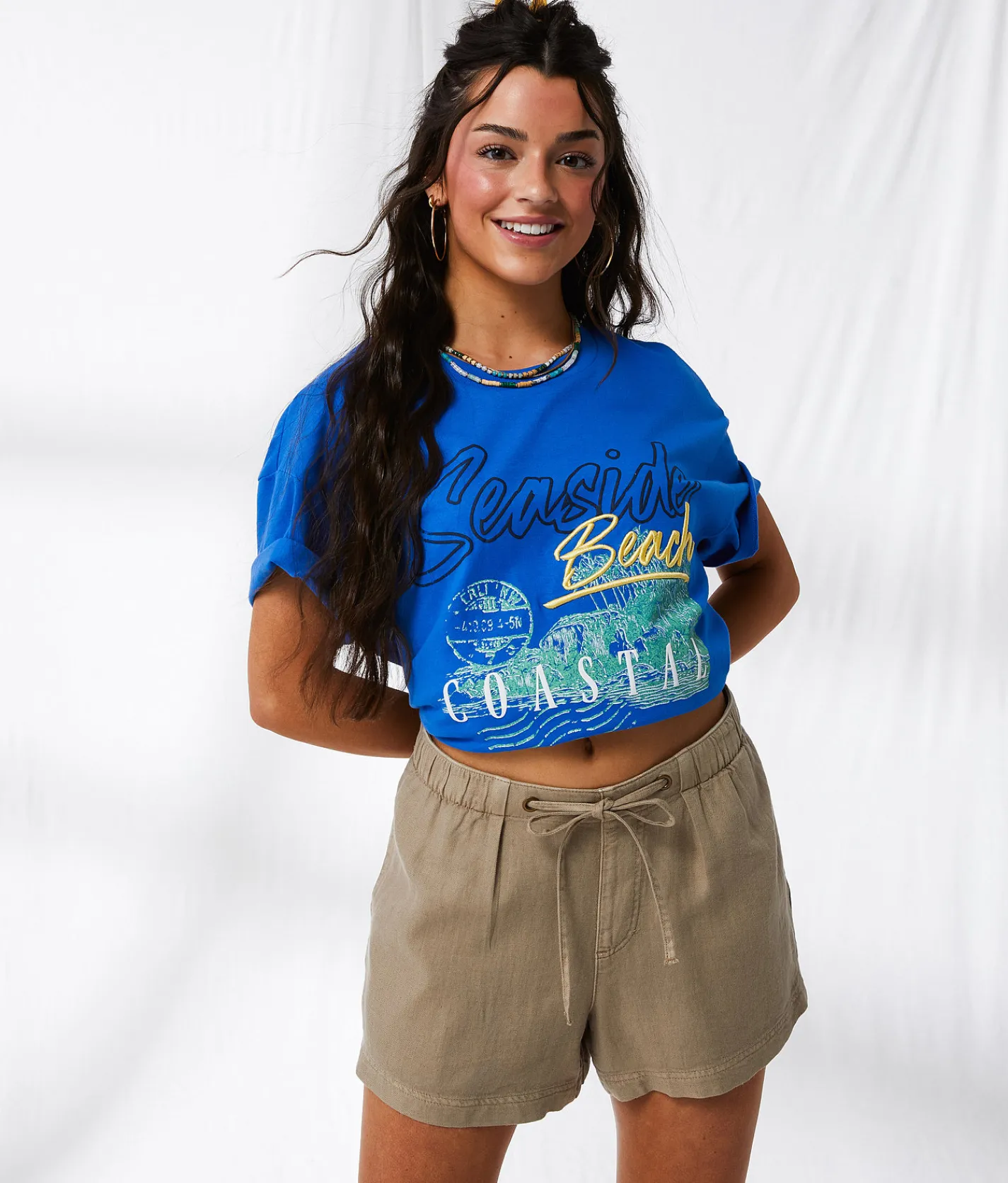 Tops | 33 Coastal Seaside Beach Oversized T-Shirt Strong Blue
