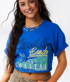 Tops | 33 Coastal Seaside Beach Oversized T-Shirt Strong Blue