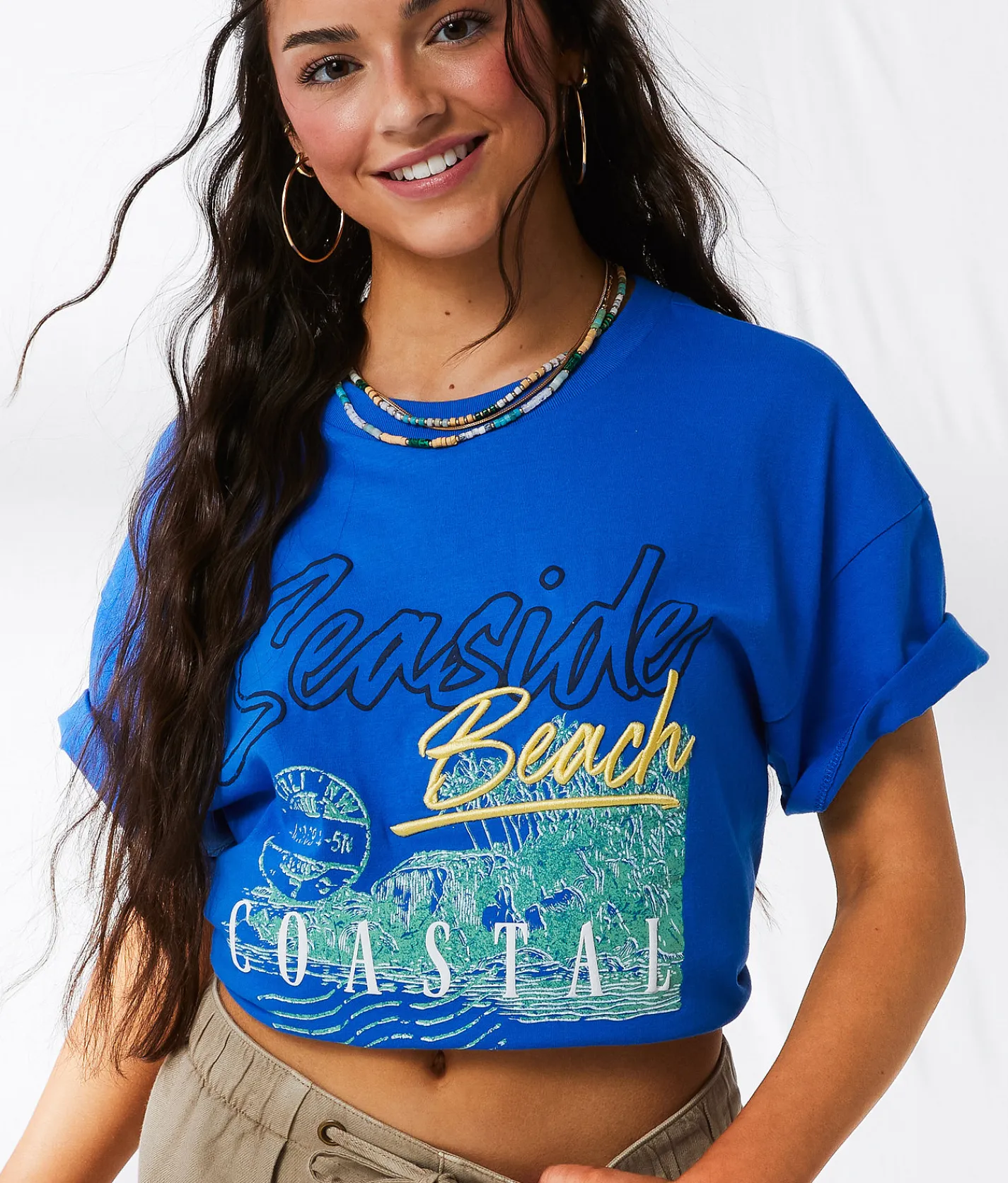Tops | 33 Coastal Seaside Beach Oversized T-Shirt Strong Blue