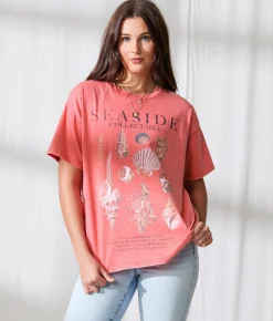 33 Coastal Seaside Collectable Oversized T-Shirt Sunkist Coral Hot