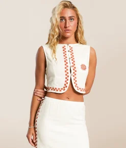 Tops | Billabong Secret Cove Checker Cropped Tank Top Salt Crystal