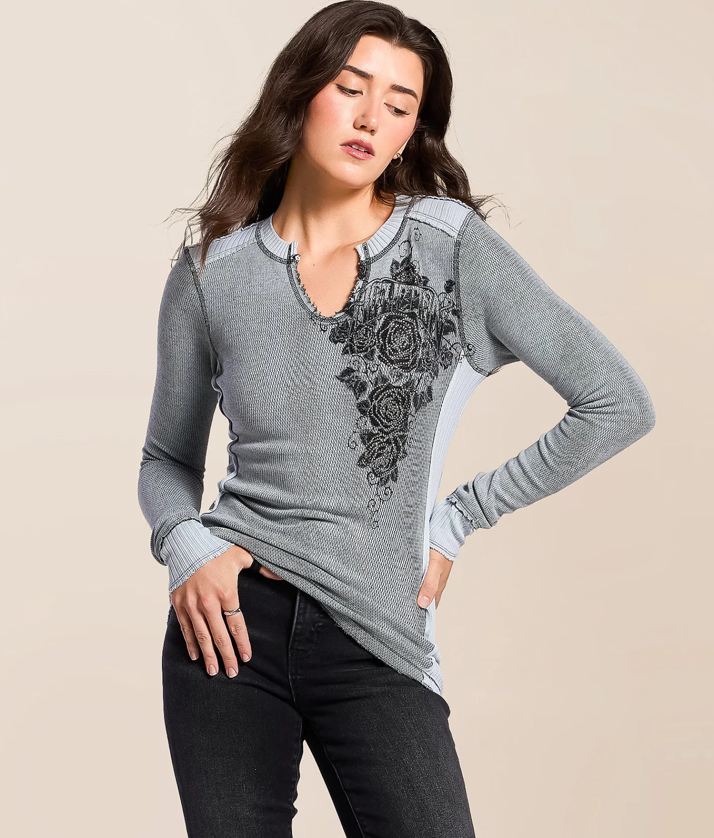 Affliction Secret Garden Reversible Washed Thermal Ashley Blue Lava Wash Sale