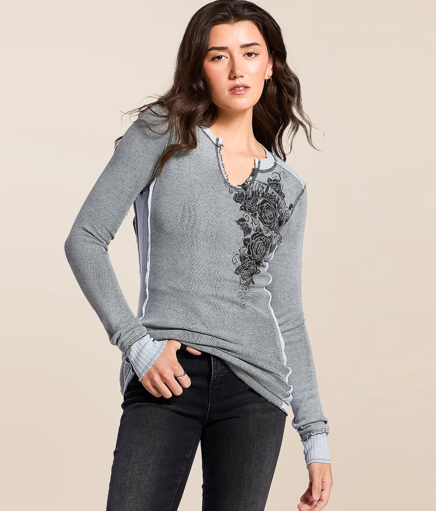 Affliction Secret Garden Reversible Washed Thermal Ashley Blue Lava Wash Sale