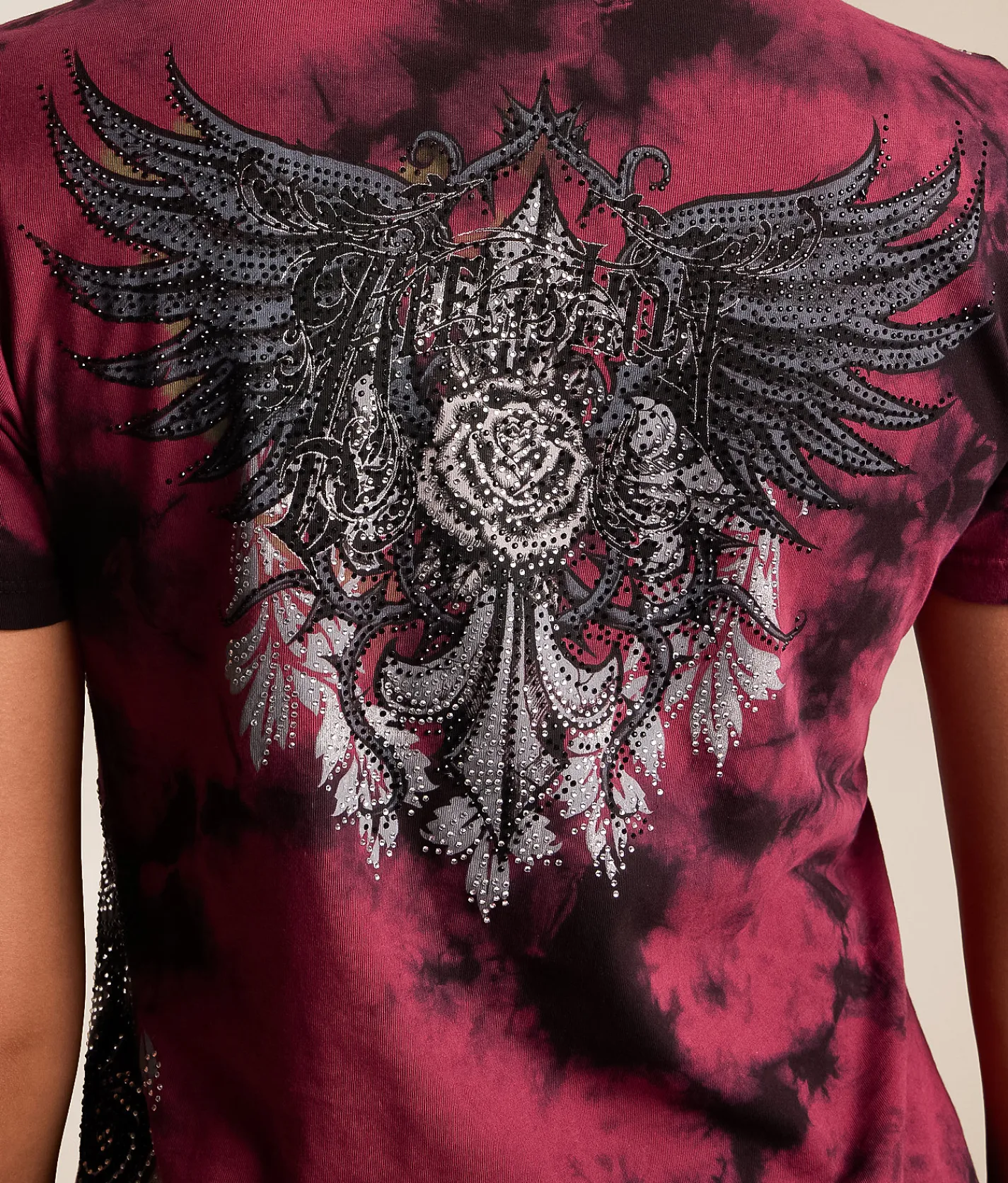 Tops | Affliction Seductive Rhinestone Lace-Up T-Shirt Mahogany Black Crystal Wa