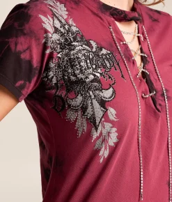 Tops | Affliction Seductive Rhinestone Lace-Up T-Shirt Mahogany Black Crystal Wa