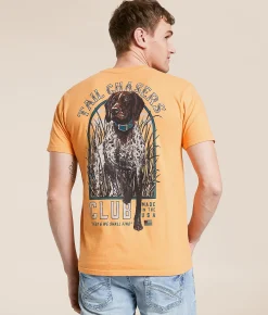 Tops|Graphic T-Shirts | Tail Chasers Club Seeker T-Shirt Mock Orange Pigment Dye