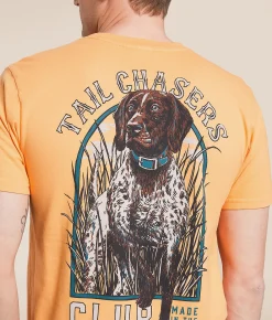 Tops|Graphic T-Shirts | Tail Chasers Club Seeker T-Shirt Mock Orange Pigment Dye