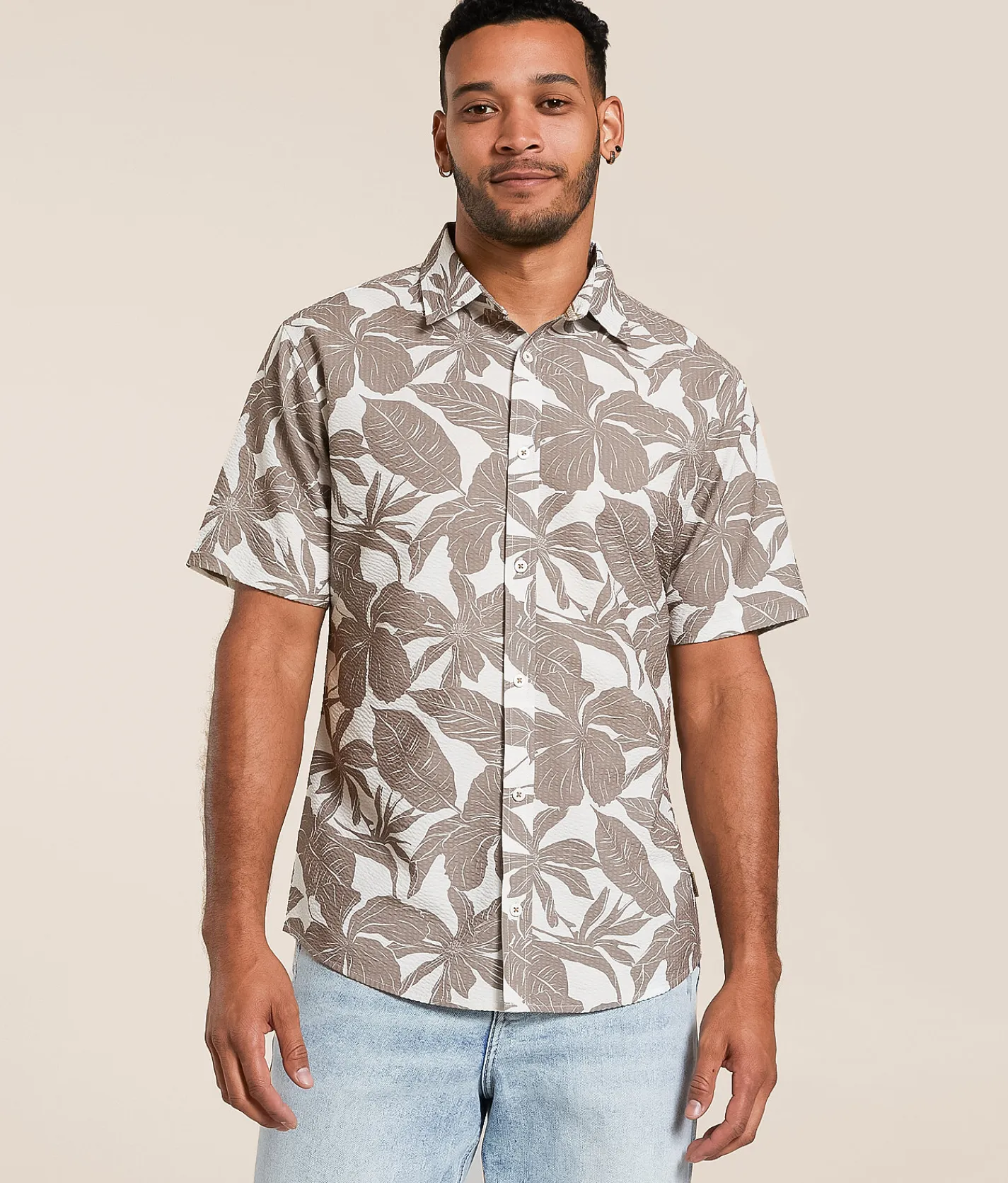 Departwest Seersucker Athletic Performance Shirt Cream Tan