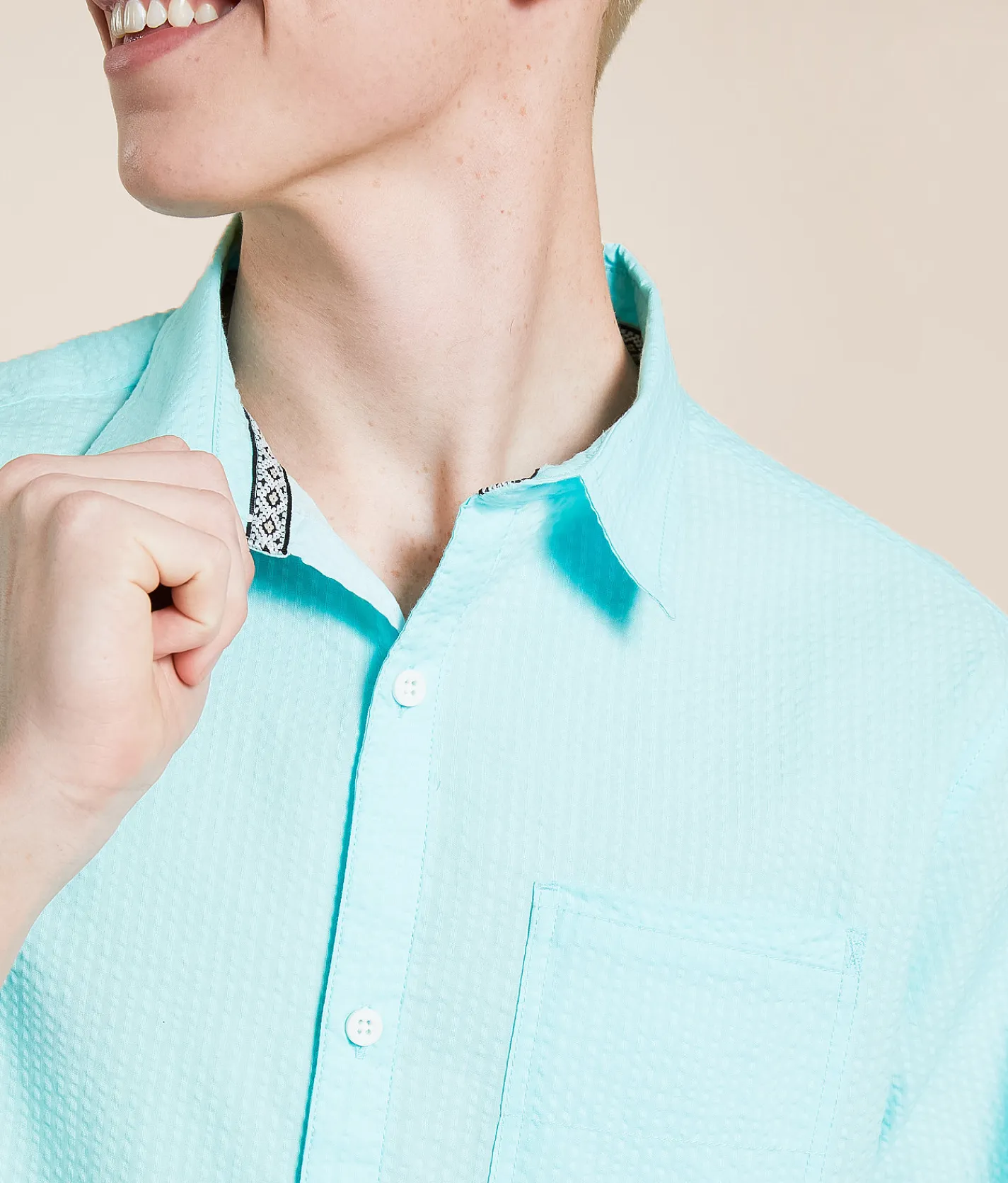 Departwest Seersucker Athletic Shirt Mauve Chalk Clearance