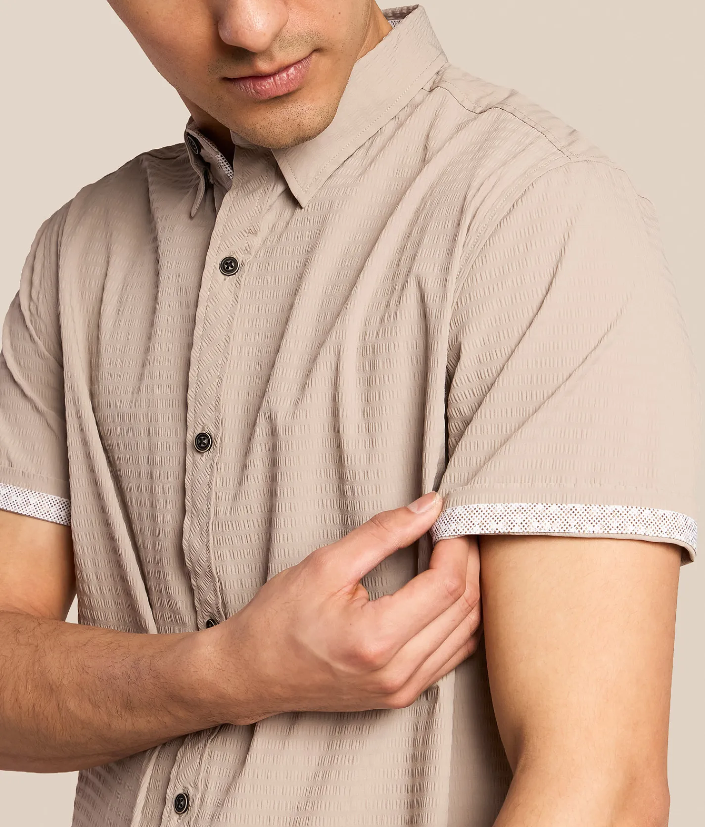 Tops | J.B. Holt Seersucker Standard Performance Stretch Shirt Taupe