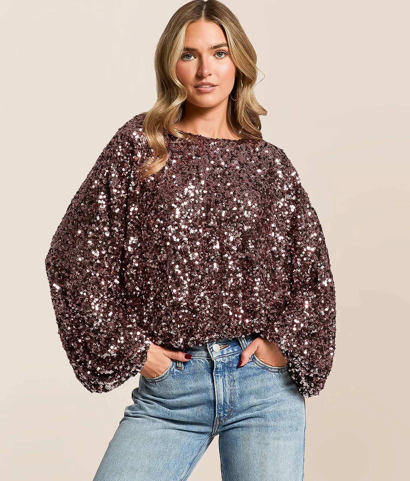 Tops | En Creme Sequin Dolman Cropped Top Black Silver