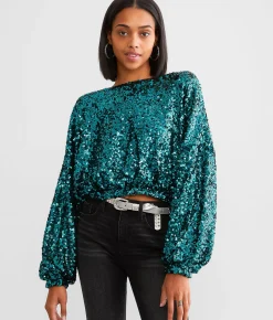 Tops | En Creme Sequin Dolman Top Aqua