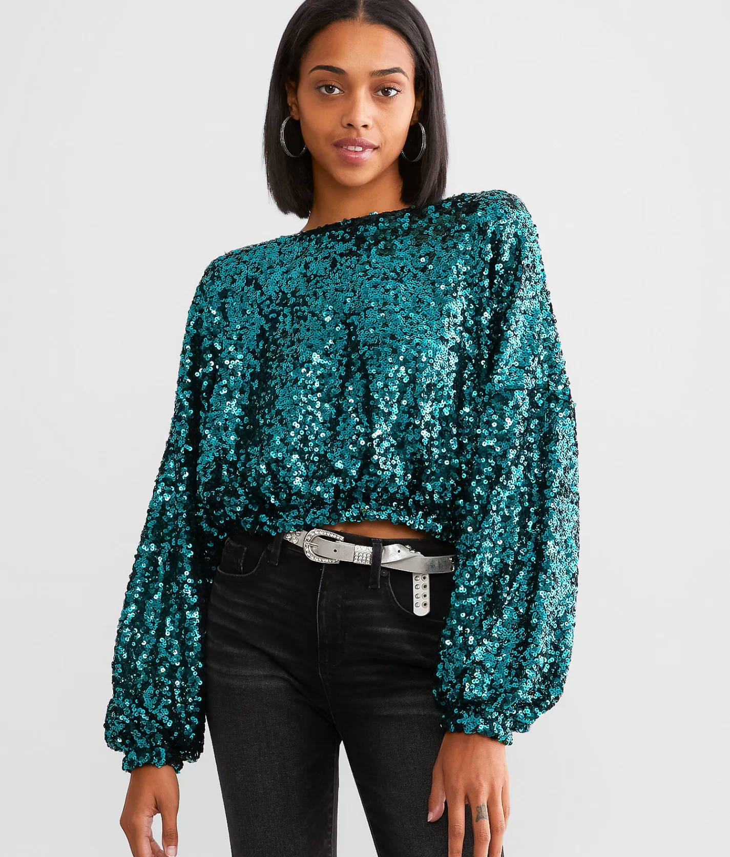 Tops | En Creme Sequin Dolman Top Aqua