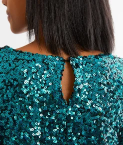 Tops | En Creme Sequin Dolman Top Aqua