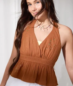 Tops | 33 Coastal Sequin Halter Tank Top Brown