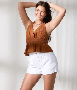 Tops | 33 Coastal Sequin Halter Tank Top Brown
