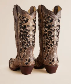 Shoes | Corral Sequin Leather Western Boot LD Brown