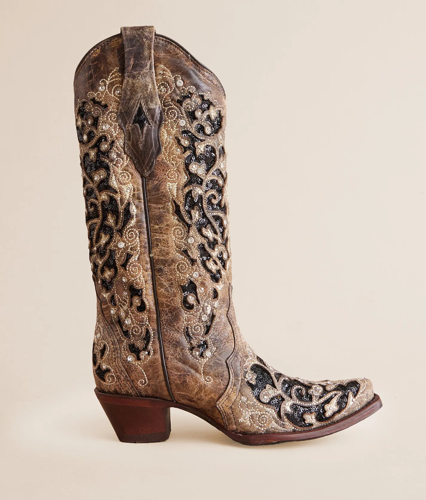 Shoes | Corral Sequin Leather Western Boot LD Brown