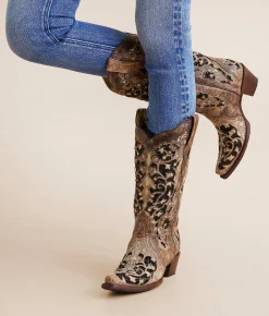 Shoes | Corral Sequin Leather Western Boot LD Brown